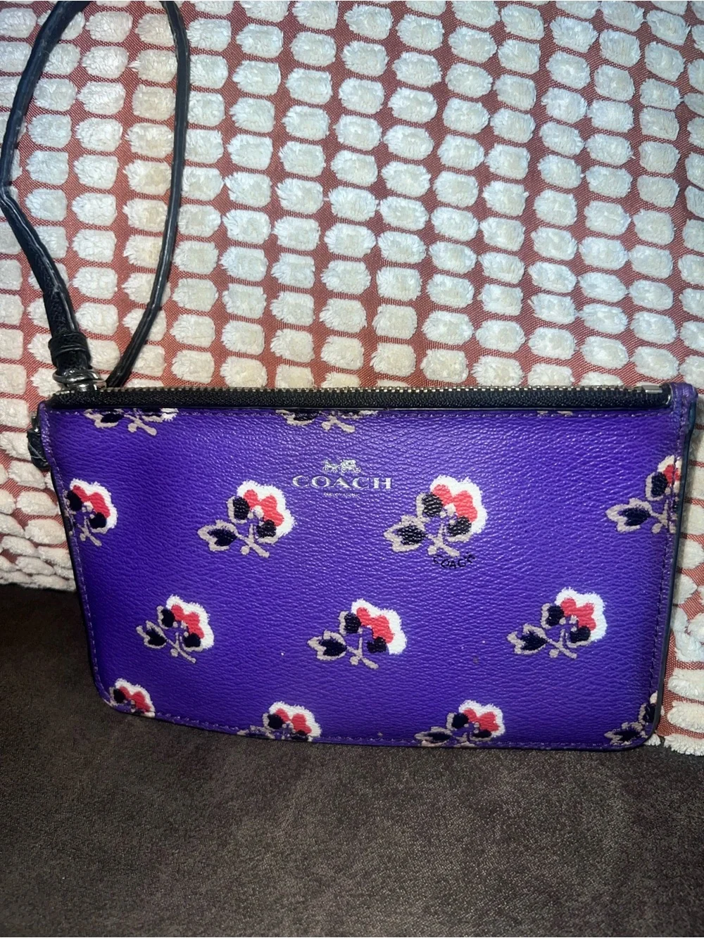 COACH Purple Floral Leather Wristlet